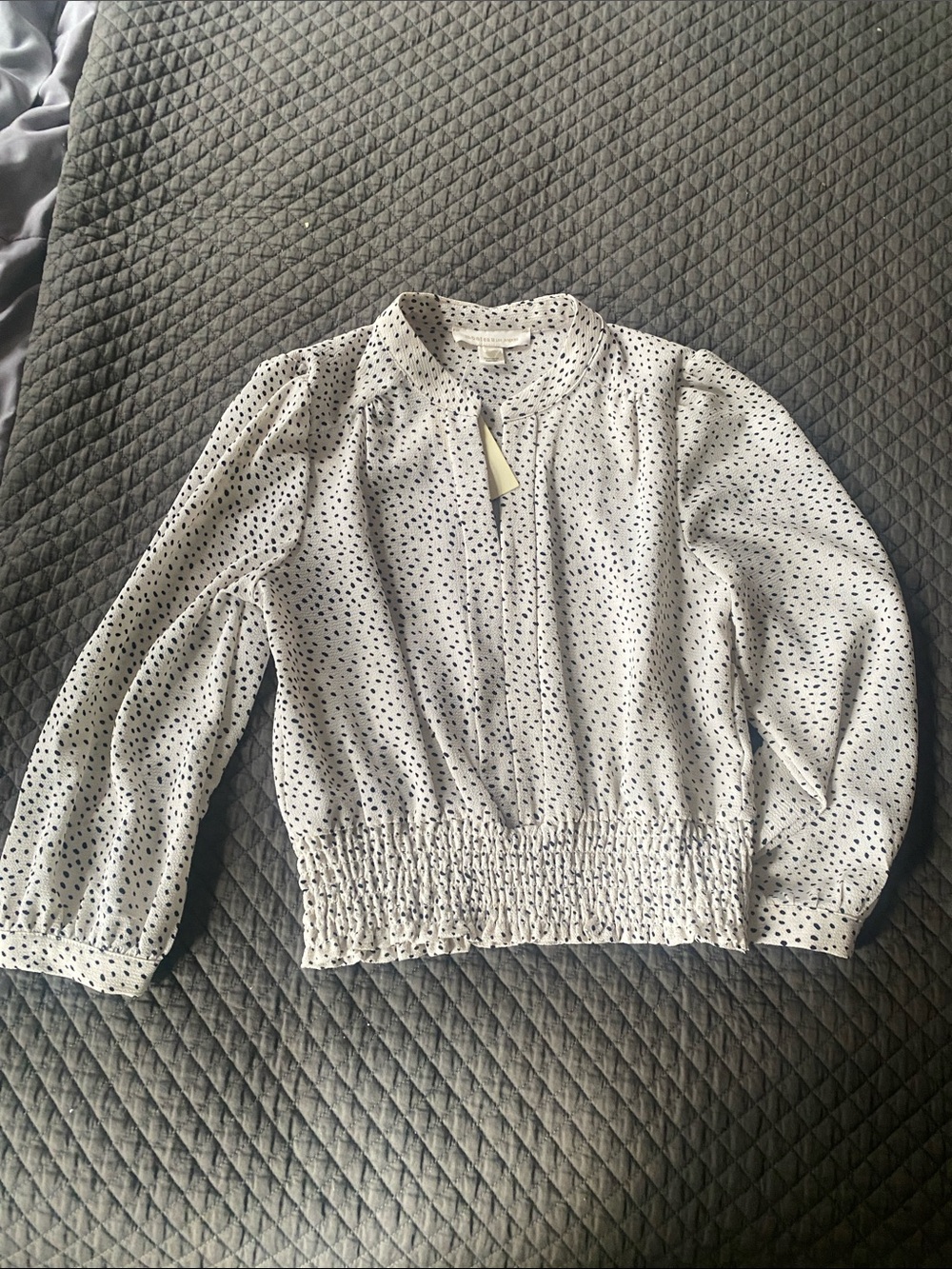 Off white Polka Dot Smocked-Waist Blouse